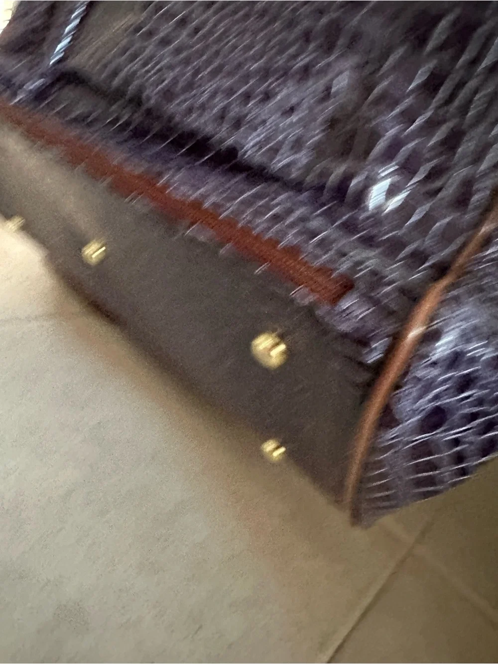 Croc-Embossed  Travel Tote in Dark Purple and Brown Trim by Samantha Brown